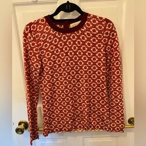 Tory Burch Burgundy Printed Merino Wool Sweater size S